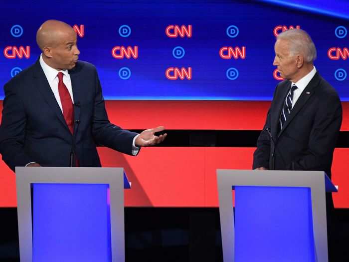 Booker took Biden to task over his criminal justice record, saying, "you