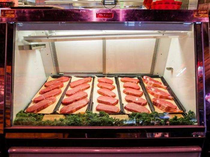 Texas Roadhouse welcomes its guests with a steak display. There