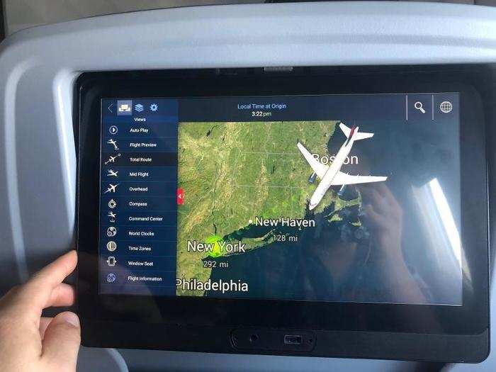 I was planning to read a few articles, rather than watch any in-flight entertainment, so I set my screen to the "flight show." This was definitely a new-and-improved version of what most Delta planes have — it was interactive and responsive with about 10 different view options.