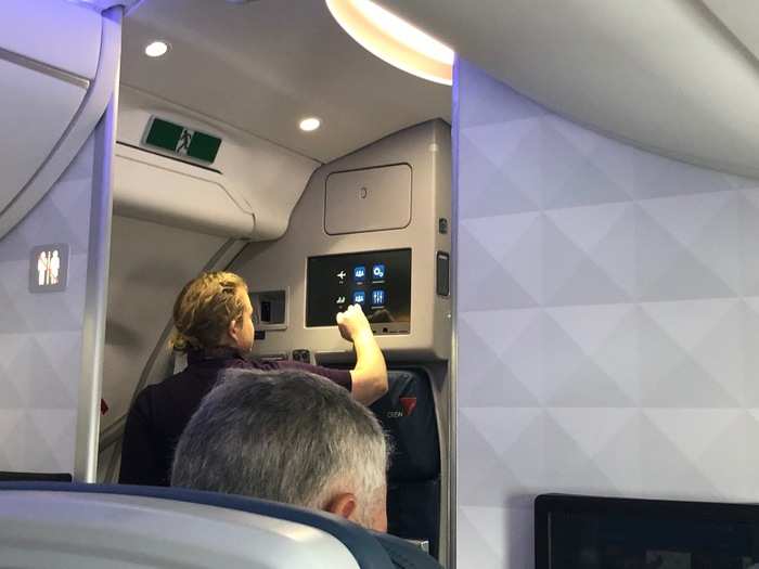 A few minutes later, the boarding door was closed and the flight attendant set the cabin lighting from a handy touchscreen.