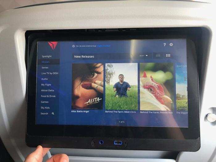 The large in-flight entertainment monitor could be tilted, a feature I definitely appreciated as it helped fight the glare of open window shades. The screen had a built-in headphone jack and a USB port that you could use it to charge your phone.