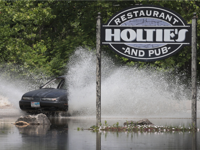 Parking lots in Barnhart, Missouri, are no drier than the roads.