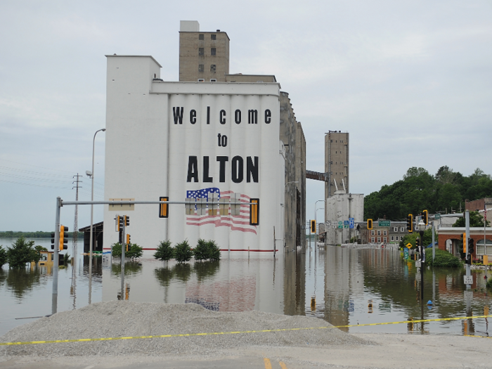 In June, floodwaters rose and submerged parts of Alton, Illinois.