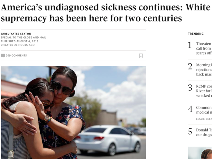 The Globe and Mail (Canada): "America’s undiagnosed sickness continues: White supremacy has been here for two centuries"