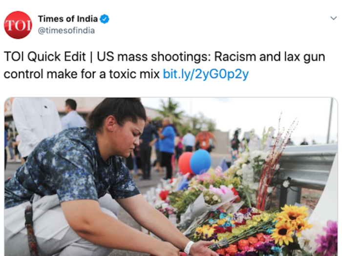 Times of India (India): "US mass shootings: Racism and lax gun control make for a toxic mix"