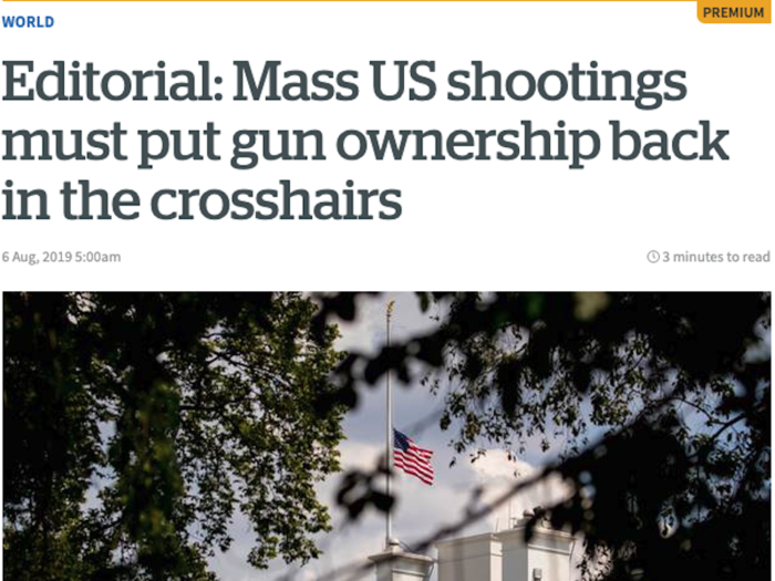  NZ Herald (New Zealand): "Mass US shootings must put gun ownership back in the crosshairs" 