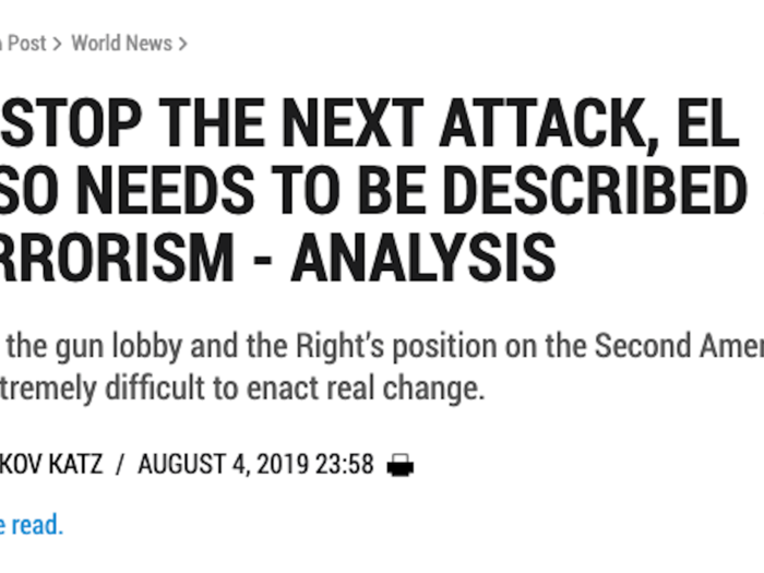 Jerusalem Post (Israel): "TO STOP THE NEXT ATTACK, EL PASO NEEDS TO BE DESCRIBED AS TERRORISM"