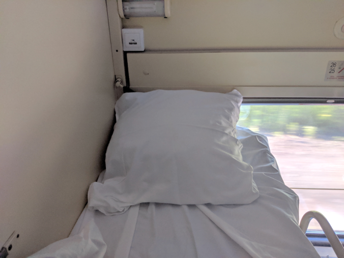 A pillow and blanket were waiting for me on my bunk when I got on the train, and about an hour in, the attendant came around and handed out pillow cases, sheets, and duvet covers.