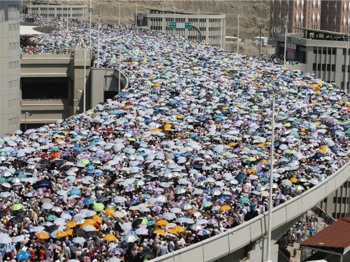 In Mecca, during the summer, between June and September, temperatures can reach 120 degrees Fahrenheit, and the streets get busy.