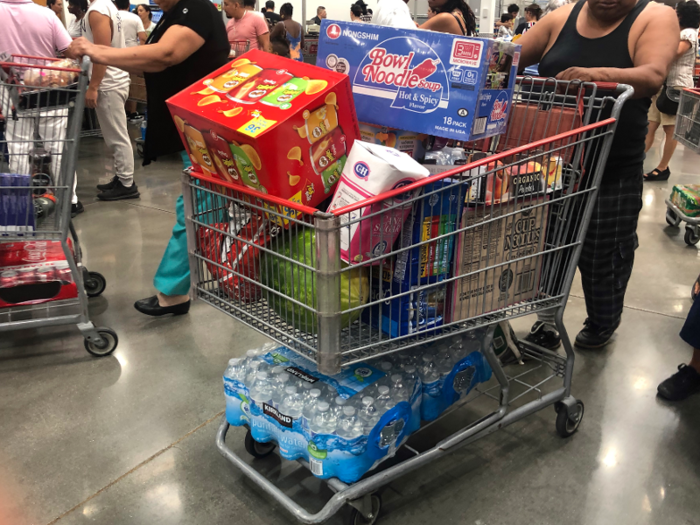 One thing that does not surprise me: Shopping carts overflowing like bears prepping for winter. No surprise here, though. Even the oversized Costco carts fill up quickly when all the packages are so bulky.