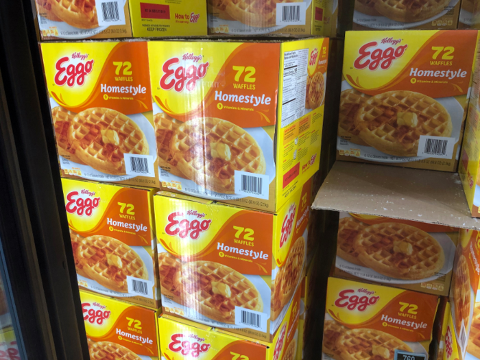 I was endlessly entertained by the industrial size of some of the boxes. Here are 72 Eggos, which I estimate would take a family of four about two months to consume. I assume this product exists mainly so Jim Hopper of "Stranger Things" can keep his freezer stocked for Eleven.