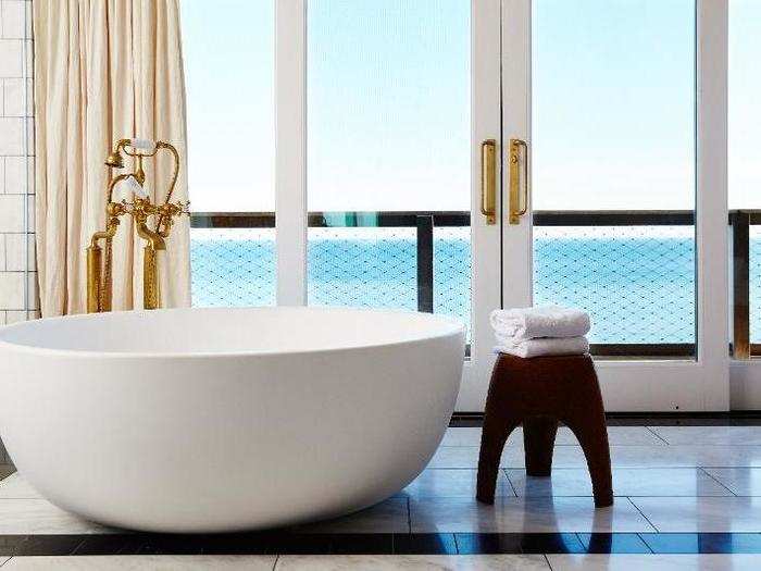 The master bathroom has ocean views.