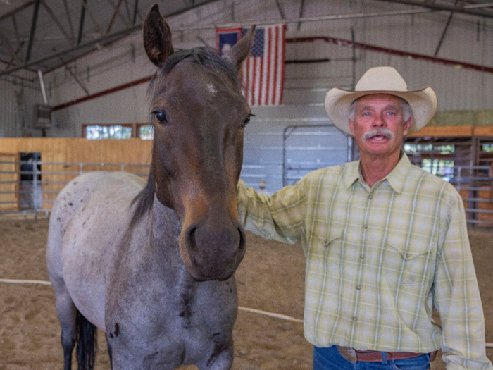 Grant continued to pet the mare, and I was amazed at how relaxed the horse already seemed with him, as she had been skittish and evasive not too many minutes ago.