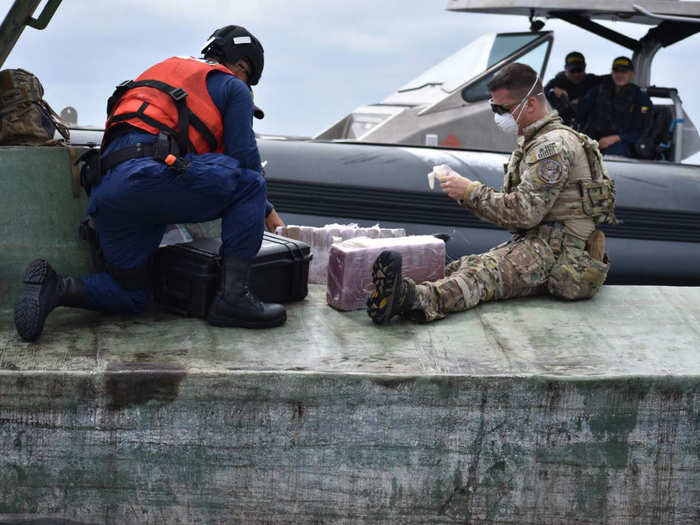 The Midgett arrived on the scene, and its crew examined the objects thrown overboard, which tested positive for cocaine. Aboard the go-fast boat, the Midgett