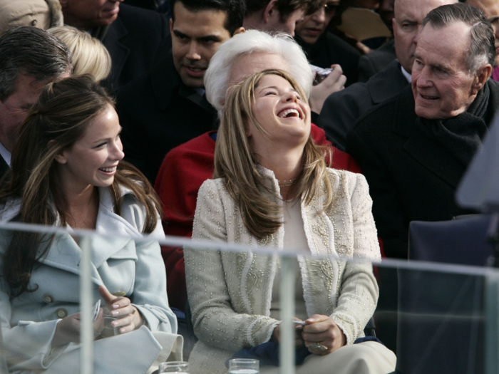 Years after leaving the White House, the former president joked with his granddaughters Barbara and Jenna before their father George W. Bush was sworn in for the second time in January 2005.