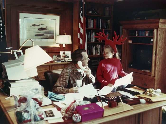 Bush was a doting grandfather, even while he was hard at work at the presidential retreat, Camp David.