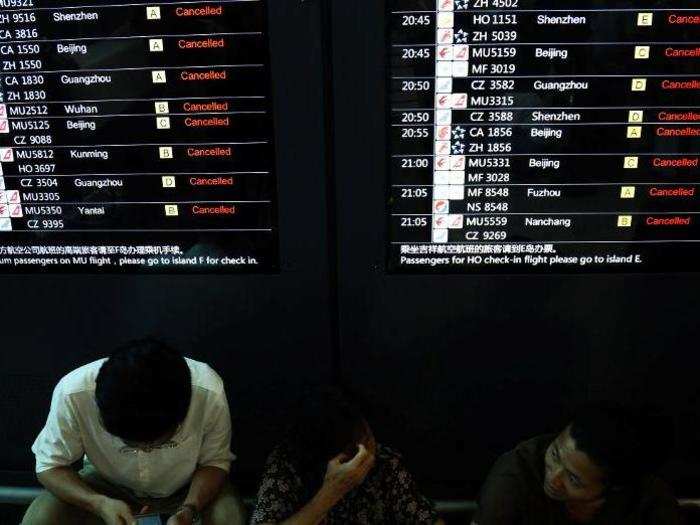 The storm prompted the cancellation of hundreds of flights across major airports in China.