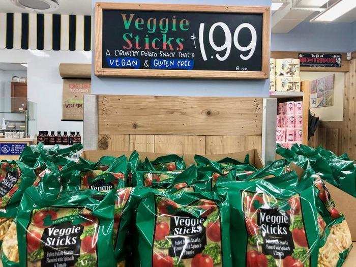 We found some vegan, gluten-free veggie sticks here for $1.99, which were basically half the price of the gluten-free veggie straws we found at Whole Foods.