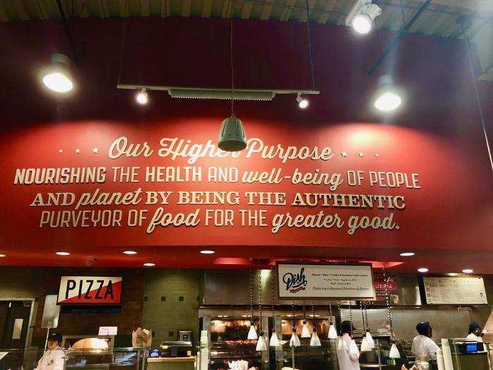 A wall in the buffet room outlined the "higher purpose" of Whole Foods. The motto of the store — to provide natural and healthy food — was certainly evident in our journey thus far.