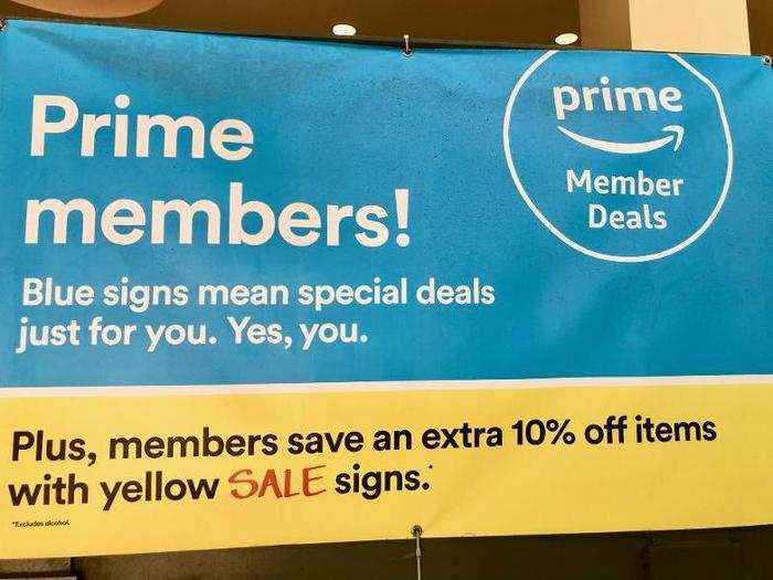 We were swiftly informed that Prime members would be offered special deals in the store that would be indicated by blue signs.