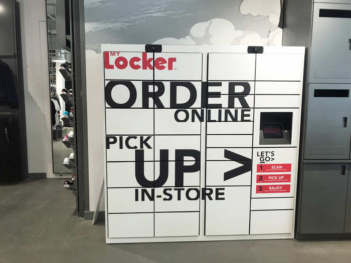 We spotted various lockers around the store for customers to pick up items they purchased online.