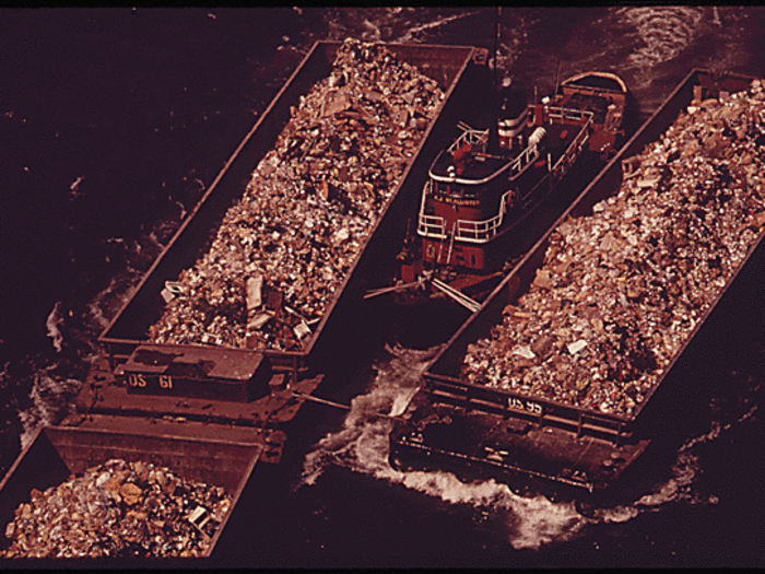 Barges, filled with New York