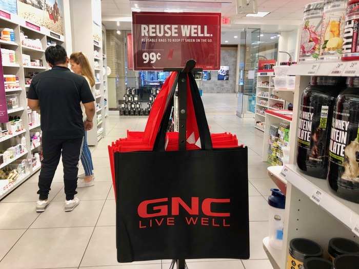 We were surprised at the number of different GNC products on sale, such as these eco-friendly $0.99 tote bags.