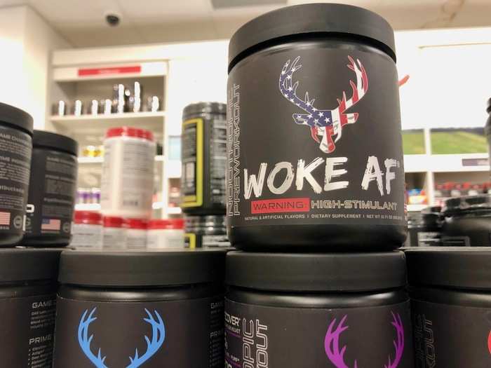 There was also a selection of "Woke AF" high stimulant pre-workout dietary supplements. They were meant to maximize energy and focus.