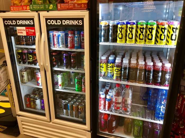 There were also some refrigerated drinks nearby. Some of the drinks were a part of a mix and match deal, where you could buy five and get one free.