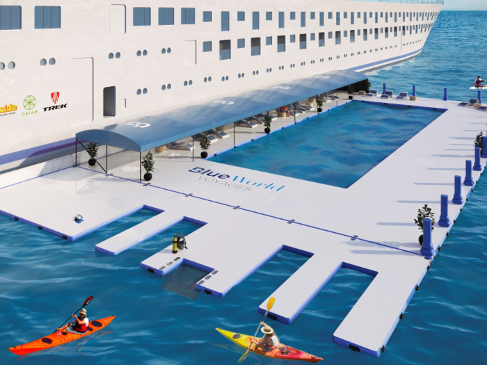 When the ship is docked, passengers will be able to use a structure that creates a pool in the ocean.