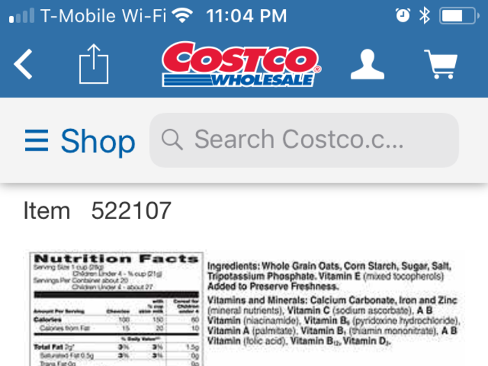 And so I clicked on Cheerios and found that the item included additional information like the nutrition facts and ingredients, plus the delivery fee.