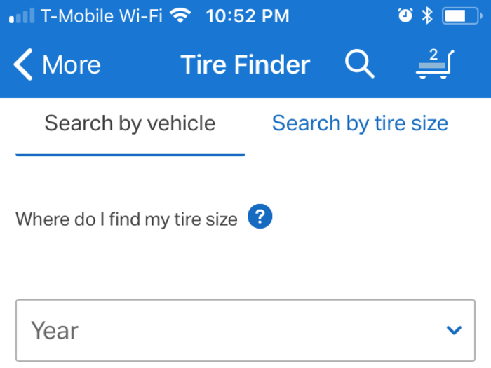 The app also includes a Tire Finder feature where you can locate your nearest Sam’s Club and look up your car