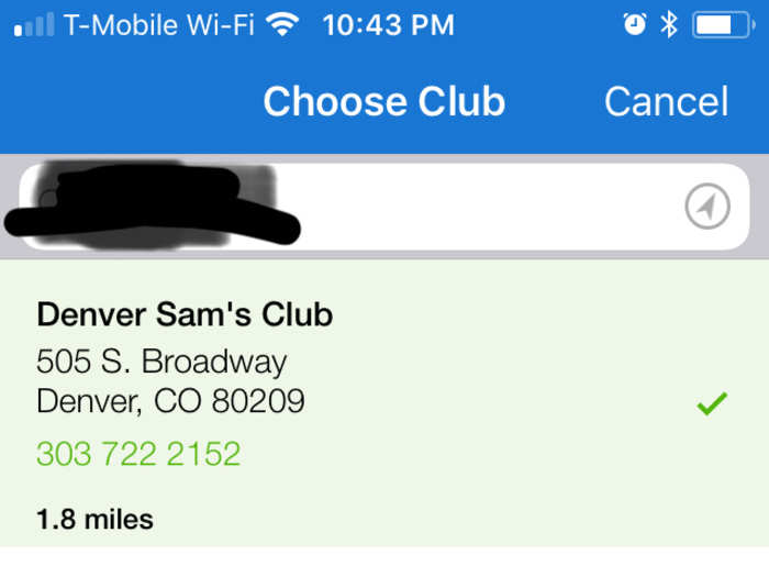 This opens to a section where you can input your city, state, or zip code in order to find the nearest Sam