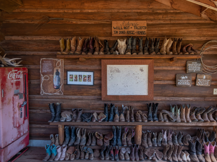 The ranch has a large collection of riding boots for guests to use.