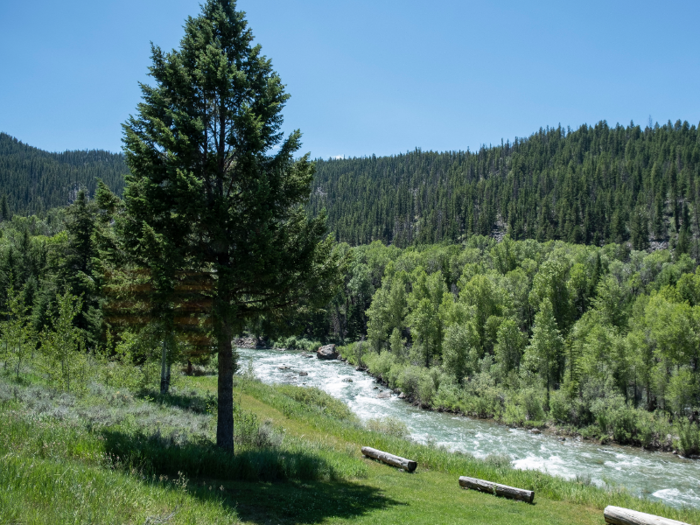 The Gros Ventre River rushes by just behind the lodge.