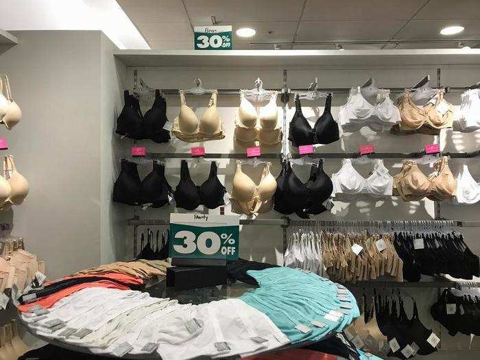 The store had a robust lingerie section, where everything was marked as 30% off.