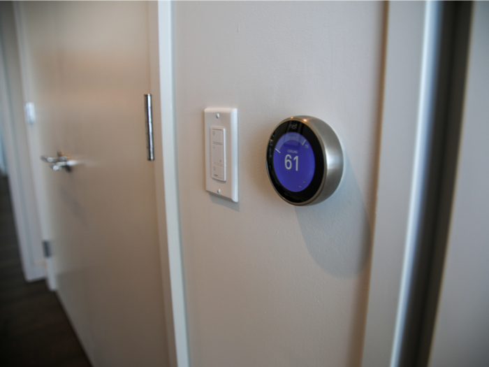 There are lighting and Nest thermostat controls in the hallway, as well as in other areas of the unit.