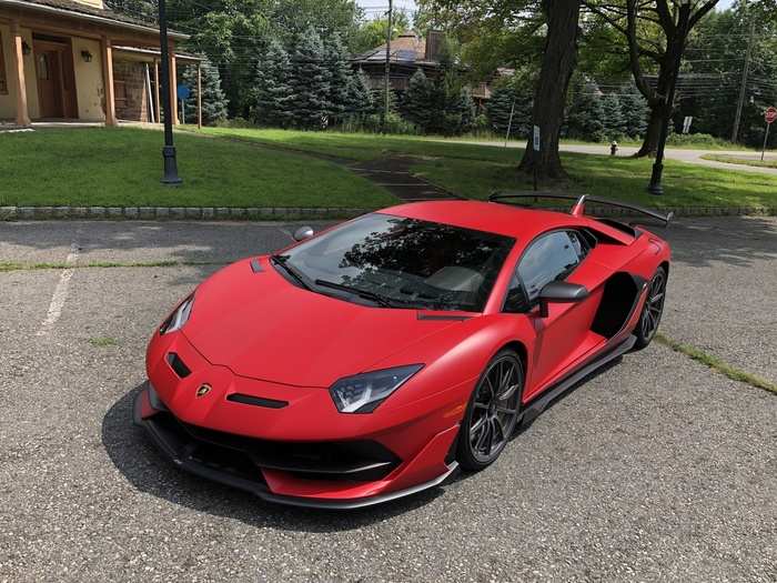 The Aventador arrived in 2011 and, like all Lambo sports cars, is named for a fighting bull. The car is a beast, and in a "Rosso Mimir" matte-red paint job, it looked ultra-aggressive. The base Aventador is about $517,000