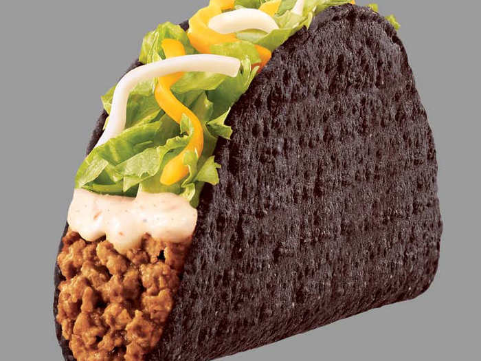 2009 — BLACKJACK TACO, TACO BELL: The highlight of this Halloween dollar menu special was its black shell. Inside was a pretty standard filling of ground beef, lettuce, three-cheese blend, and a special Pepper Jack sauce.