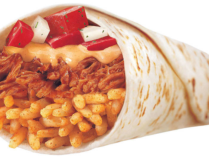 2003 — SPICY CHICKEN BURRITO, TACO BELL: A commercial advertising the spicy chicken burrito ends with "Filling made thrilling!" With spicy shredded chicken, rice, and salsa, it isn