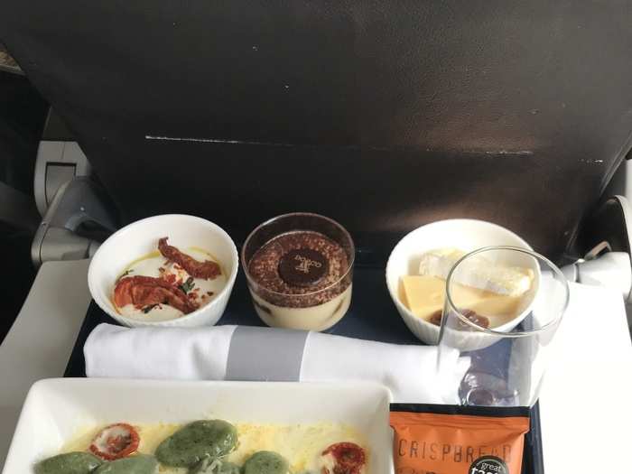 As delicious smells wafted through the Club Europe cabin, I realised it was food time. I was keen for the gnocchi, but being towards the back of the cabin I was concerned they might run out as orders hadn