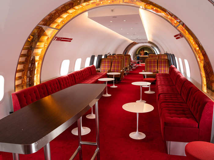 Although the plane has been redecorated to function as a bar ...