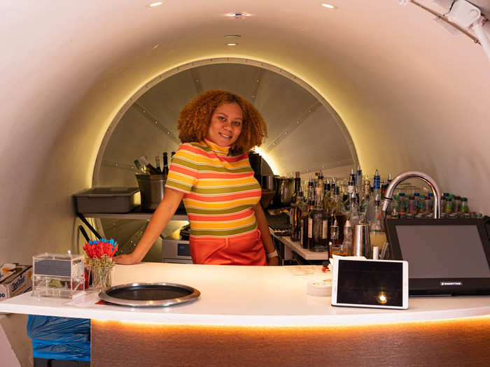 The incredible bar is a focal point of the hotel, offering cocktails, wine, beer, soft drinks, and snacks.