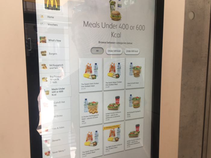 This menu has apparently been stripped down, but I spotted all of McDonald’s most familiar offerings on there, like Big Macs and McNuggets. We settled for a pair of burgers and Diet Cokes.