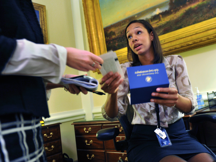 The West Wing receptionist makes $48,800 per year at the White House.