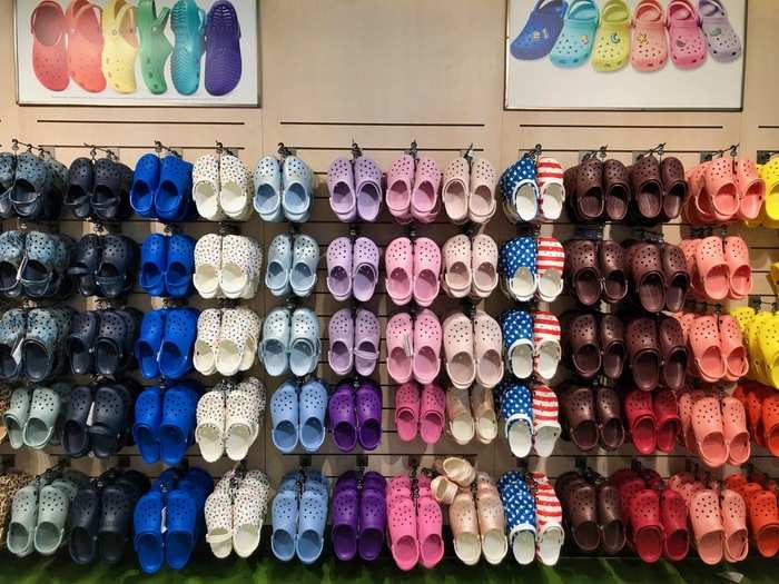 Of course, there was a whole wall of the classic Crocs available in practically every color.