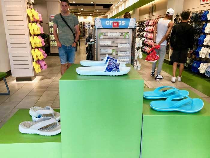 I was surprised to see so many different styles of Crocs on display at the front of the store. It looked like the brand had come a long way since I was a kid. I didn