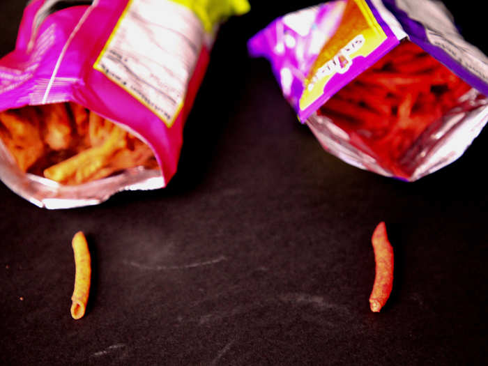 WINNER: Name-brand — The two spicy chips were very similar, but the Takis won because of the flavor. They were spicier and overall richer.