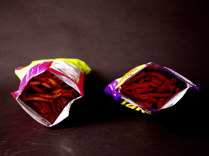 The difference between the two was evident from the moment we opened the bag. The Takis had a more artificial-looking red color and had fewer chips in the bag.