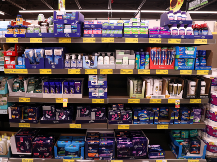 Most of the beauty items fit in a few shelves at Aldi.